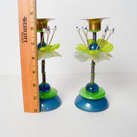 Floral Metal + Resin Candleholders - Set of 2