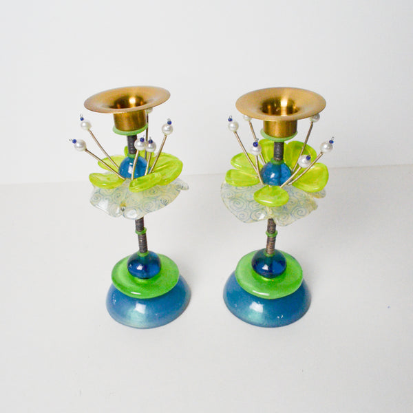 Floral Metal + Resin Candleholders - Set of 2