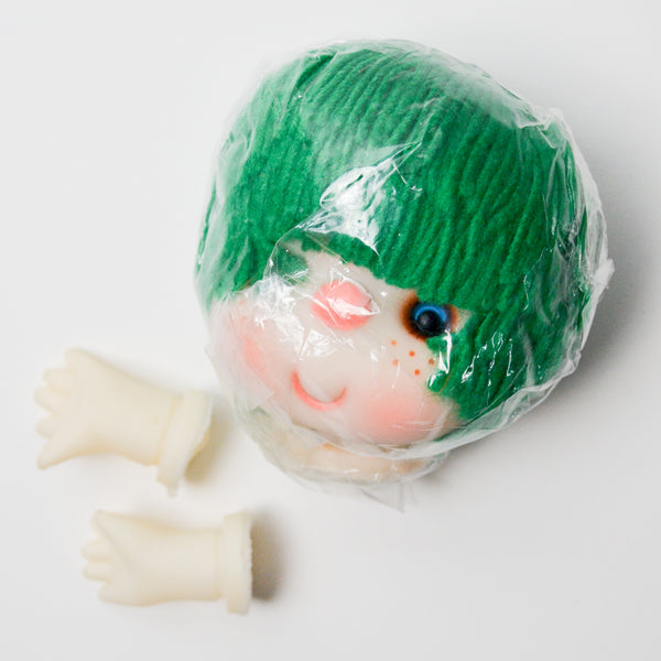 Green Yarn Hair Doll Head + Hands