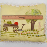 Country Landscape Crewel Embroidered Pillow