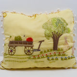 Country Landscape Crewel Embroidered Pillow