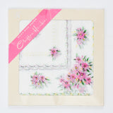 White + Pink Floral Silky Rice Paper Chiffon Hankies