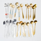 Silver + Gold Tone Metal Beaded + Flower Spoons