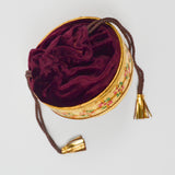 Gold Round Box with Attached Drawstring Velvet Top