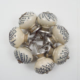 White + Black Painted Ceramic Drawer Knobs - Set of 8