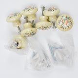 Geese with Blue Ribbon Painted Ceramic Knobs - Set of 7