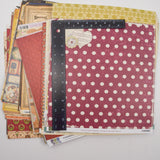 Red, Beige + Yellow Scrapbooking Paper Bundle in Plastic Storage Case