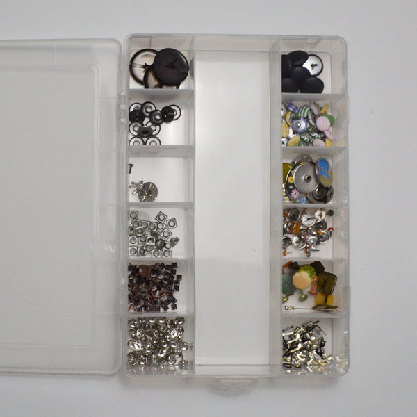 Assorted Brads + Rivets in Clear Compartment Case