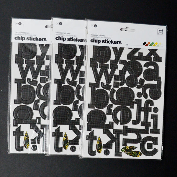 Black + White Chipboard Alphabet Stickers - 3 Packs