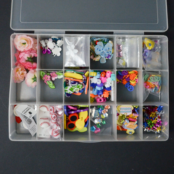 Beads, Novelty Buttons + Faux Flowers in Clear Comparment Case