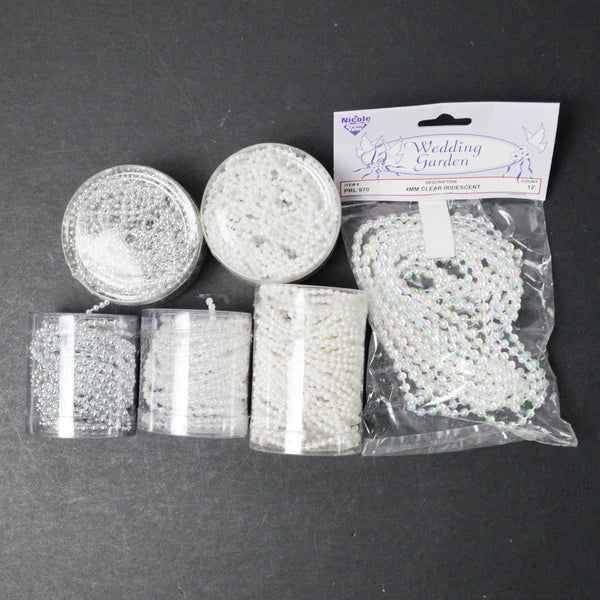 Clear, White + Silver Plastic Mini Bead Strings
