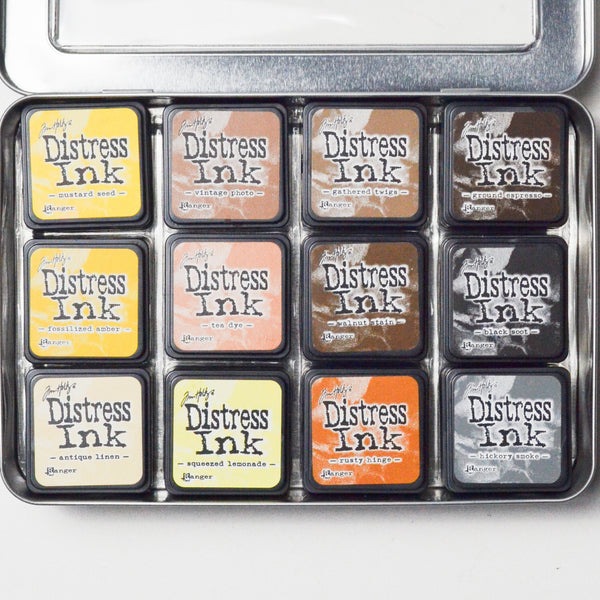Tim Holtz Mini Distress Ink Pads in Storage Tin - Set of 12