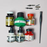 Ink Bottles, Handle + Calligraphy Nibs Bundle