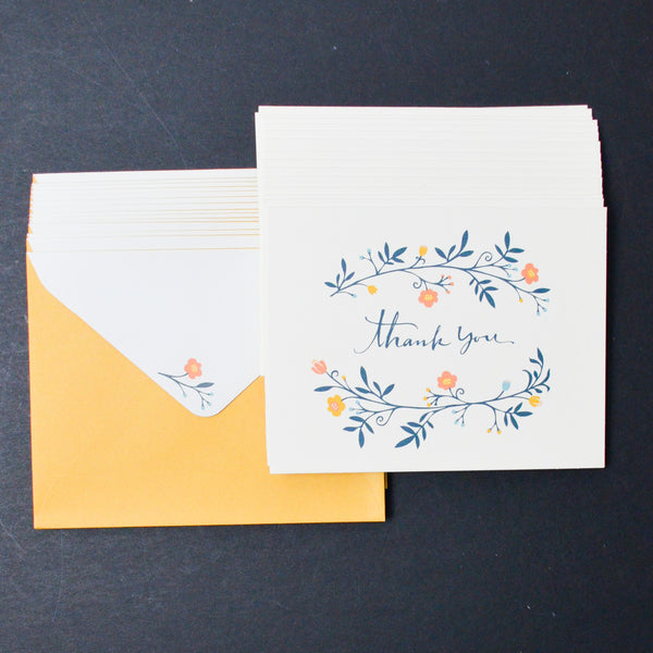Floral Thank You Card Set - 15 Cards + Envelopes