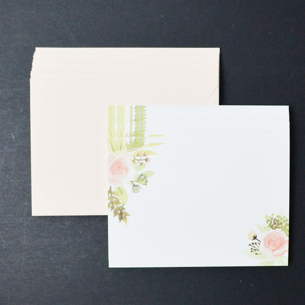 Watercolor Roses Flat Card Set