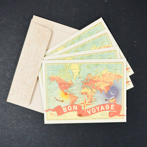 Bon Voyage Travel Map Cards with Envelopes - 4 Sets