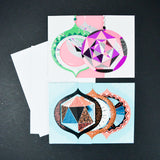 Geometric Christmas Ornament Cards with Envelopes - 2 Sets