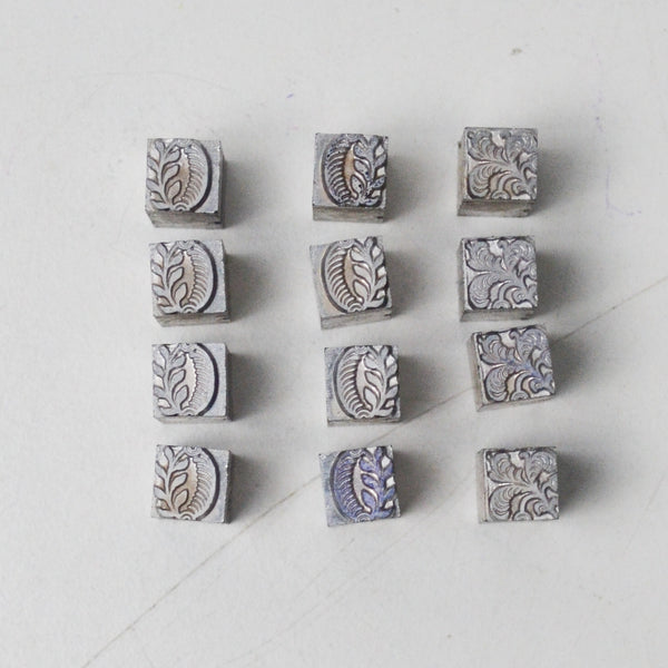 Ornamental Leaf Metal Letterpress Stamps - Set of 12