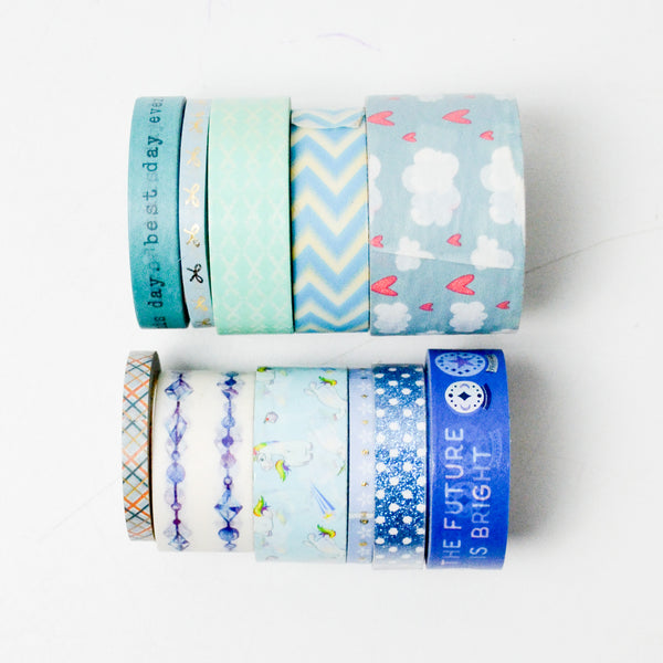 Blue Washi Tape - 12 Spools