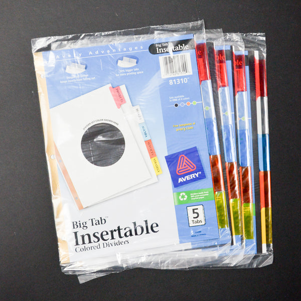 Black Paper Big Tab Insertable Colored Dividers - 4 Packs