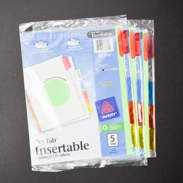 Bright Green Paper Big Tab Insertable Colored Dividers - 3 Packs