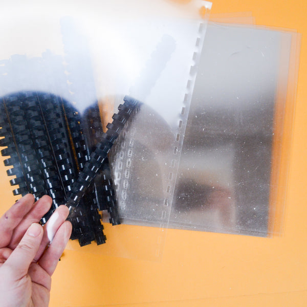 black comb binding spines Clear Presentation Covers + Black Comb Binding Spines – Make & Mend