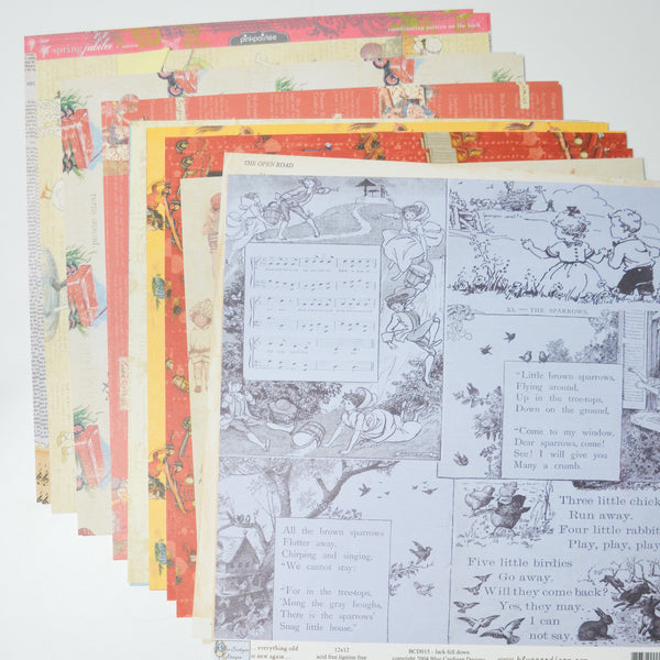 Vintage Illustration Patterned Scrapbook Paper Bundle