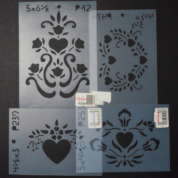 Folk Art Heart Stencils - Set of 4