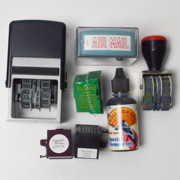 Rollagraph Ink Refills + Ink Dropper, Date Stamps + Airmail Self-Inking Stamps