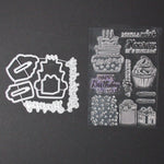 Birthday Themed Cling Stamps + Die Cuts Set