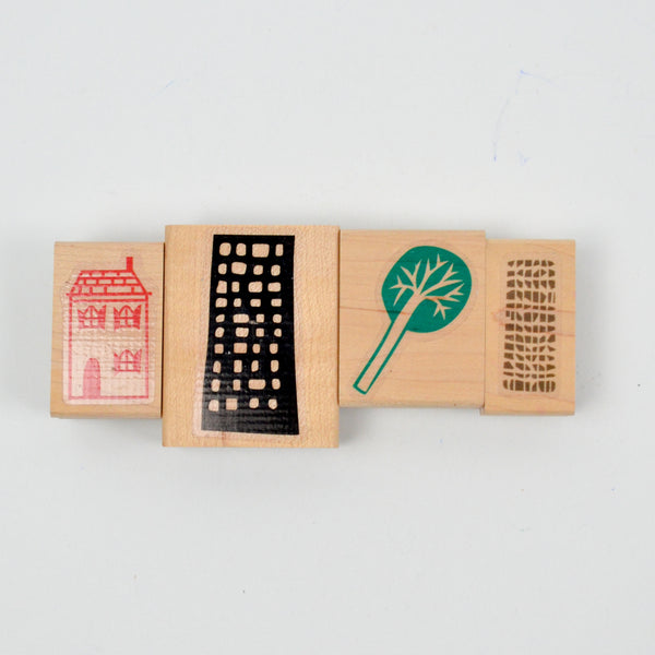 House + City Building Stamps - Set of 4