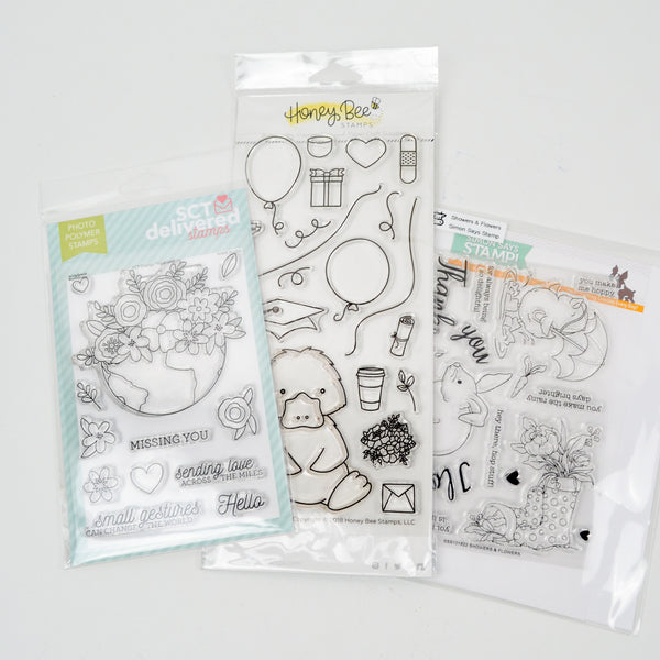 Animals, Flowers + Card Sentiments Stamps - 3 Packs