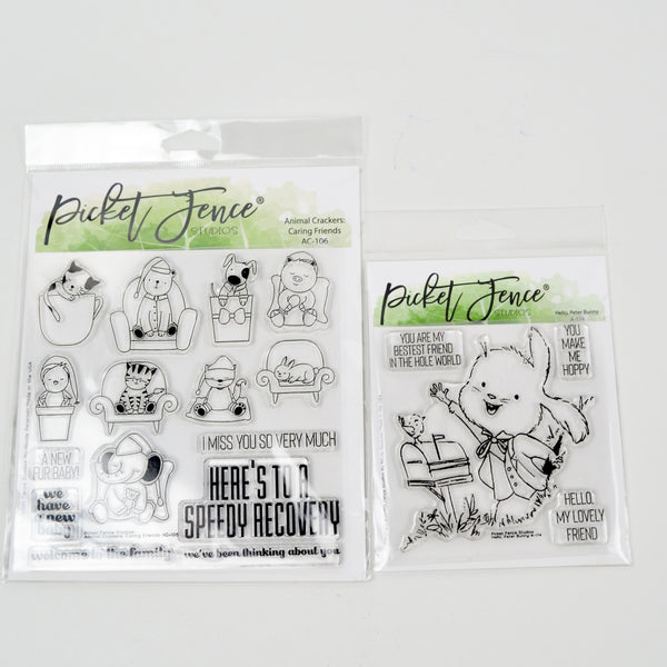Picket Fence Hello, Peter Bunny + Animal Crackers: Caring Friends Stamps - 2 Packs