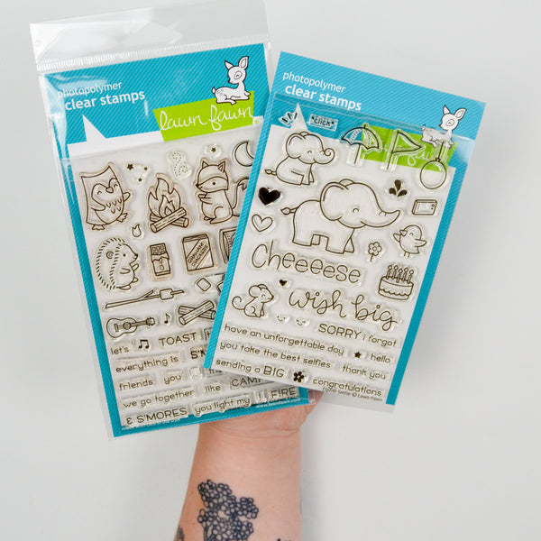 Lawn Fawn Elphie Selfie + S'more the Merrier Stamps - 2 Packs