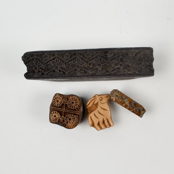 Carved Wooden Printing Block Stamps - Set of 4