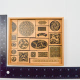 Celtic Folk Illustration Stamps in Wooden Box - Set of 18