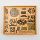 Celtic Folk Illustration Stamps in Wooden Box - Set of 18