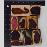 Vintage Animal Illustration Rubber Stamps - Set of 9