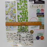 Green + Gold Alphabet + Scrapbook Phrase Stickers