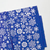 Blue + Silver Snowflake Print Quilting Weight Woven Fabric - 36" x 44"