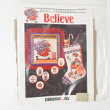 Dimensions Mary Engelbreit Believe Stocking + Ornament Counted Cross Stitch Pattern with Aida