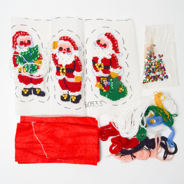 Vintage Mini Santas Sequined Needlepoint Kit - Mostly Complete