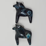 Black + Blue Painted Dala Horse Ornaments