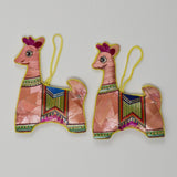 Pink + Green Plant Inlay Llama Ornaments