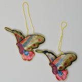Pink, Green + Blue Plant Inlay Butterfly Ornaments