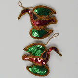 Green, Gold + Red Sequin Bird Ornaments