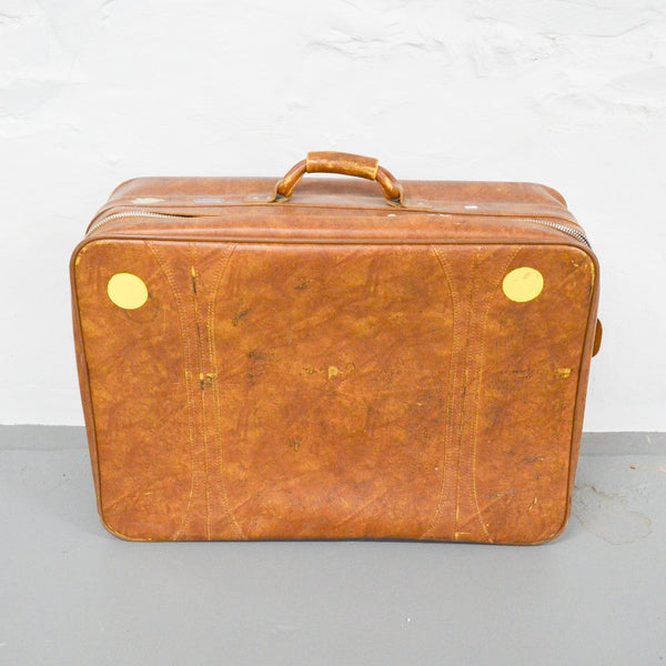 Brown Leather Suitcase with Ripped Zipper (Pick-Up Only) Default Title