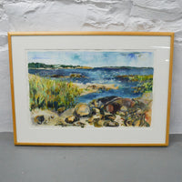 Beach Framed Watercolor Painting - 25" x 34" (Pick-Up Only)