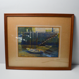Framed Boat in River Painting - 16.5" x 20" (Pick-Up Only!)