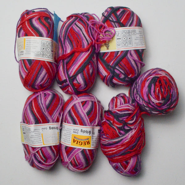 Pink, Purple + Red Regia Wool + Polyamide Blend Yarn - 6 Skeins + Extra Default Title